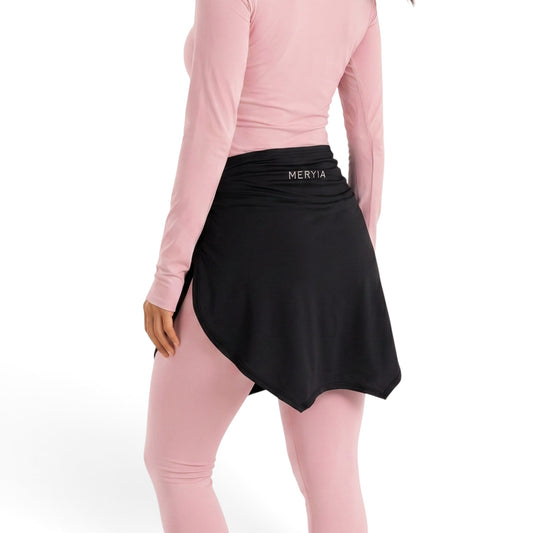 Meryia SATR Hip Cover in black worn over light pink leggings for modest coverage during workouts | Meryia مِرية